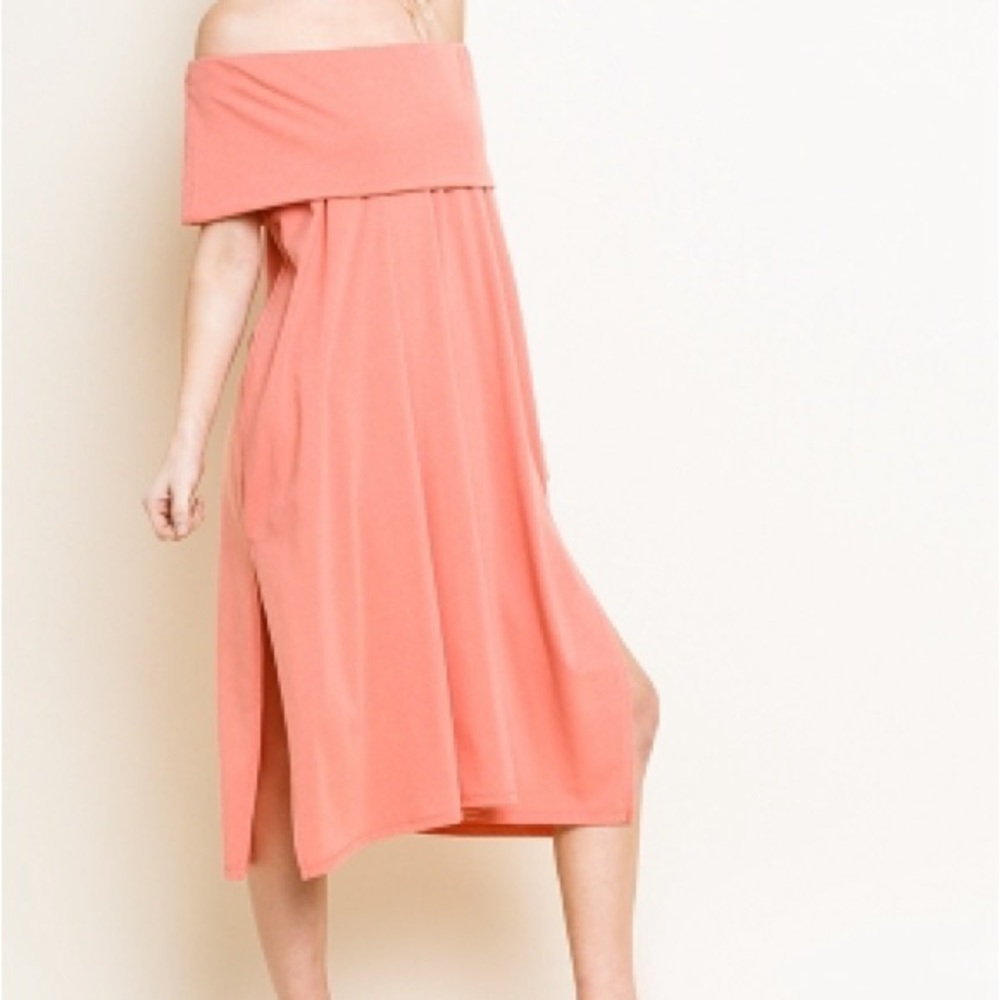 Umgee Coral One-Shoulder Midi Dress